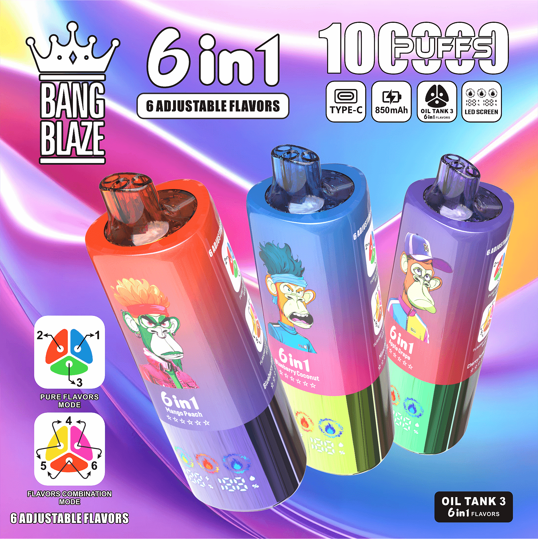 Bang Blaze 100K Vape desechable 6 en 1 con pantalla digital