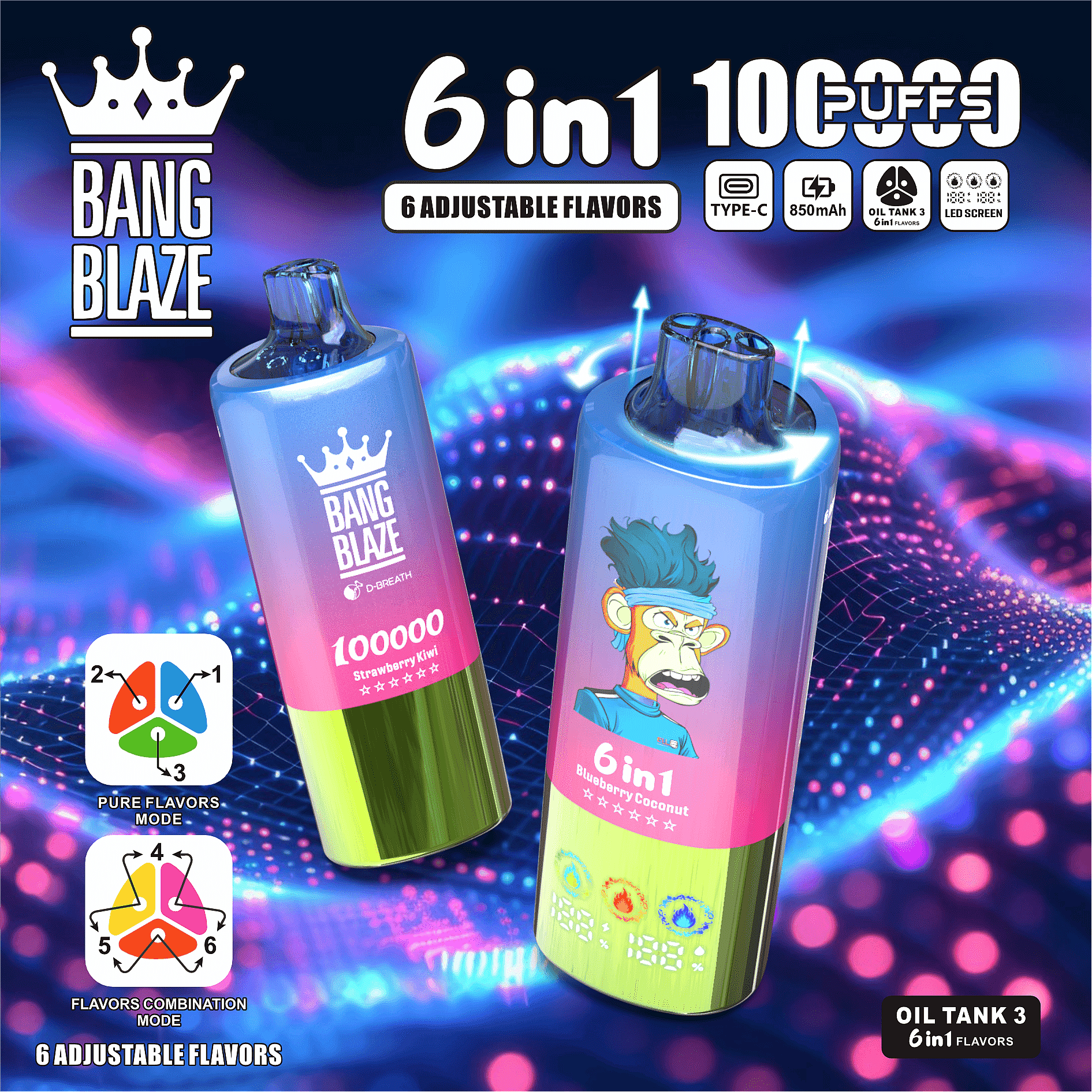 Bang Blaze 100000パフ – 6in1フレーバー | ニコチン濃度 0%/2%/3%/5