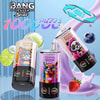 Three colorful vape-like bottles with animal artwork and digital readouts on black bases, set against a blue backdrop.