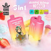 Bright pink-to-yellow gradient plastic vape/usb device with a Bang King logo, featuring a cartoon monkey wearing sunglasses on the front; two devices shown against a pastel background with ice cream and fruit accents.