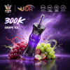 Purple “Grape Ice” vape device with grape fruits and splash, promotional ad with 300K and charging icons