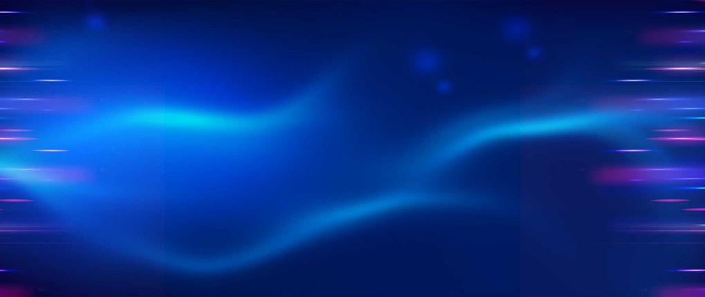 Sfondo blu astratto con onde luminose fluide e strisce orizzontali nelle tonalità del blu e del viola, che creano un effetto dinamico e futuristico.