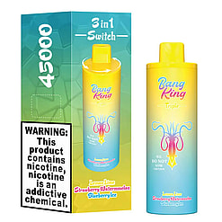 A colorful vape device and its packaging labeled 