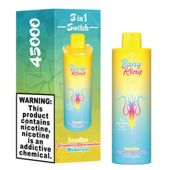 A colorful vape device and its packaging labeled 