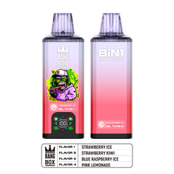 Two purple-tinted vape devices with gradient pink bodies; left bottle features a cartoon gorilla with a crown and 