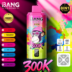 Eine farbenfrohe Aerosoldose mit einem Cartoon-Affen, der eine rosa Mütze und eine weiße Brille trägt, vor einem lebendigen Spritzhintergrund 
