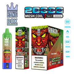 Bright green bottle and two colorful boxes and a large red monster-like face on the packaging, with 