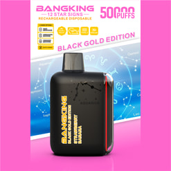 Black disposable vape pod with “BLACK GOLD EDITION” text and zodiac-themed background promoting 50,000 puffs