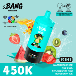 S.BANG frozen drink bottle with watermelon, strawberry, kiwi, and blueberry ice, plus 4.50K and 15 IN 1 text