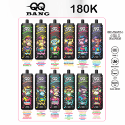 QQ BANG vape oil tank 4-in-1 flavors variety pack showing 12 colorful bottles and “180K” banner