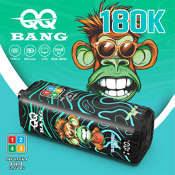 Gaming-style “BANG” banner featuring a 1800K vape with green illustration and “Oil Tank 4 4 in 1 Flavors” text