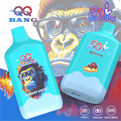 Gaming vape devices with fiery graphics and 50K SinQ b on turquoise blue cartridges, “Type-C” shown at bottom right