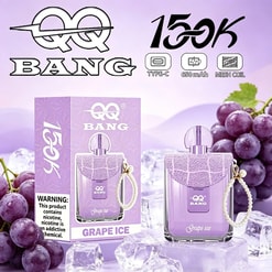 QR BANG 16sK vape flavor “Grape Ice” display with USB Type-C, 650 mAh and mesh coil icons