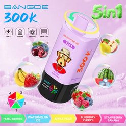 Bangde 300K 5-in-1 vape device with flavor bubbles (mixed berries, watermelon ice, apple pear, blueberry cherry, strawberry banana)