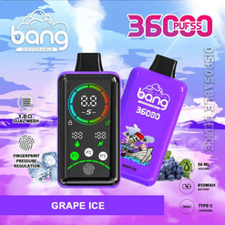 Purple vape disposable device with digital screen and black top, labeled 350 puffs, grape ice, Type-C charging