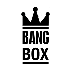 Black outline of a crown above the bold text 'BANG BOX' in uppercase letters with horizontal lines above and below the words.