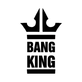 Black crown graphic above the bold text 'BANG KING' with horizontal bars above and below the text