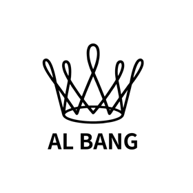 Black background with a neon outline crown logo and the text “AL BANG” beneath it