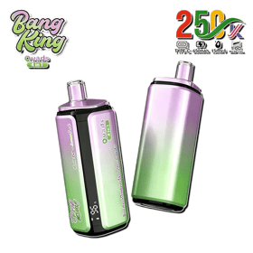 Two purple-and-green disposable vape devices with “Bang King” branding and “250K” text on a white background
