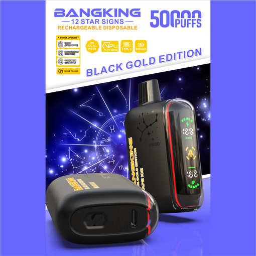 Bangking 12-star rechargeable disposable vape “Black Gold Edition” with 5000 puffs and 50W display panel graphic