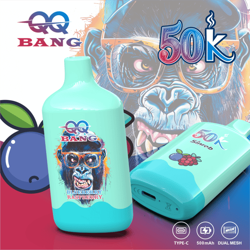 Blueberry Raspberry vape device with 500 puff “5K” branding and illustrated gorilla face on background