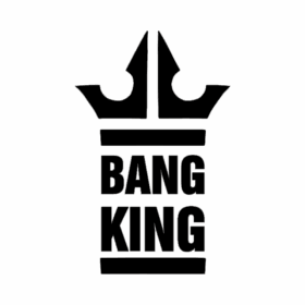 Schwarze Kronengrafik über dem fettgedruckten Text „BANG KING“ mit horizontalen Balken über und unter dem Text