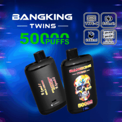 Two black disposable vape devices labeled BANGKING TWINS with colorful skull design on one and flavors 