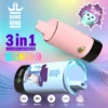Two Bang King Vapen disposable vape devices, one pink with strawberry banana flavor and one light blue with grape flavor, shown with 3-in-1 triple adjustable flavors and 850 puffs capacity against a colorful gradient background