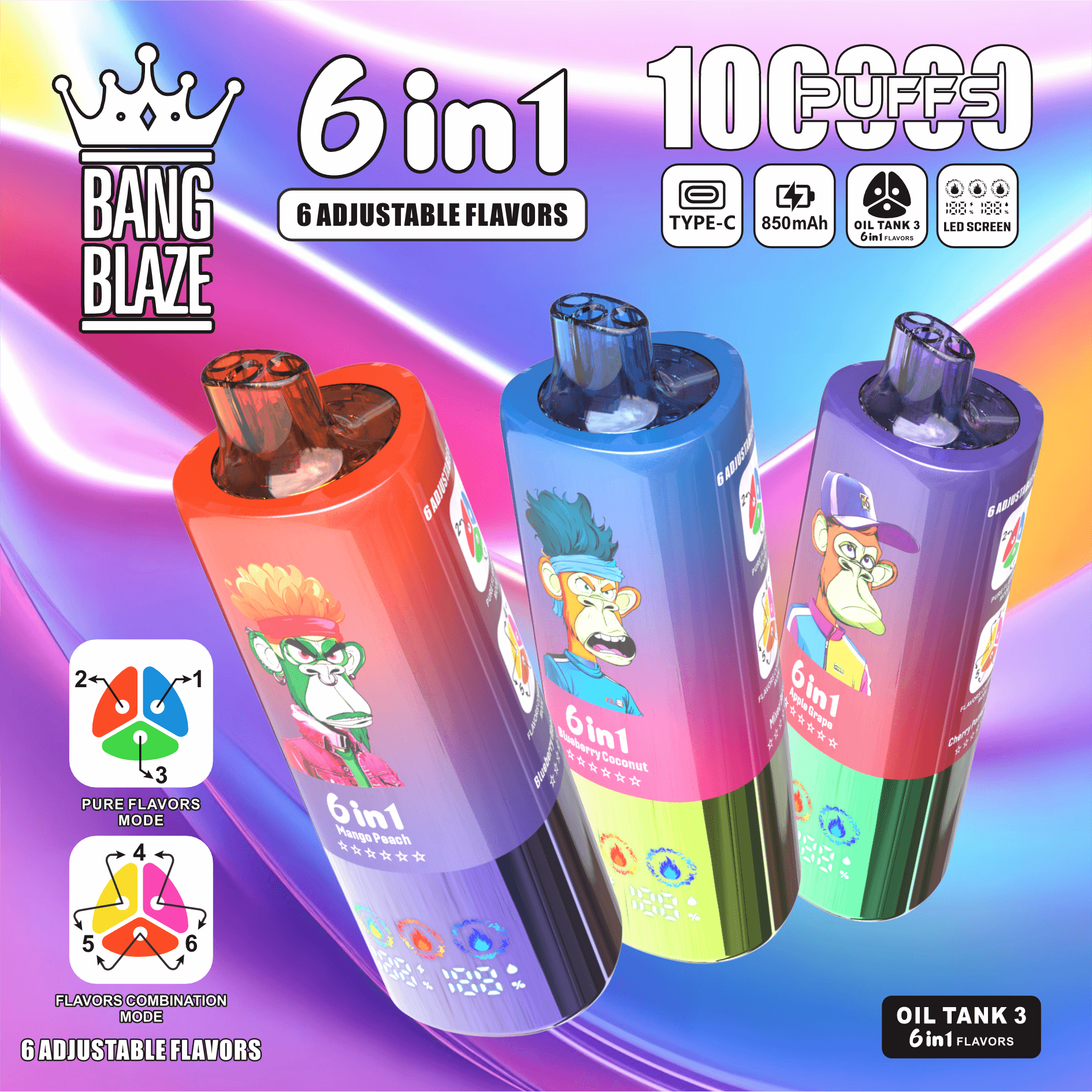Bang Blaze 100K 6-in-1 Flavors Disposable Vape with digital screen