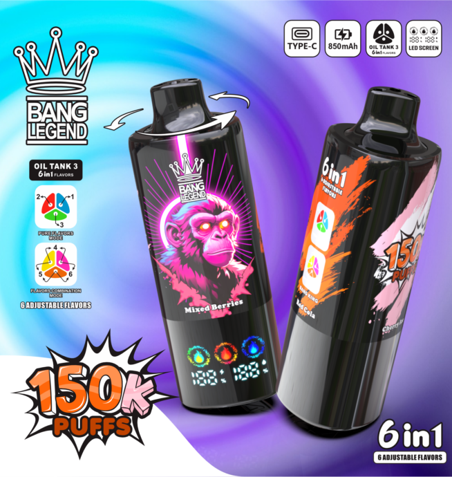 Bang Legend 150000 150K Puffs |  0%/2%/3%/5% Nicotine | Triple-Tank. Six-Mode Flavors.