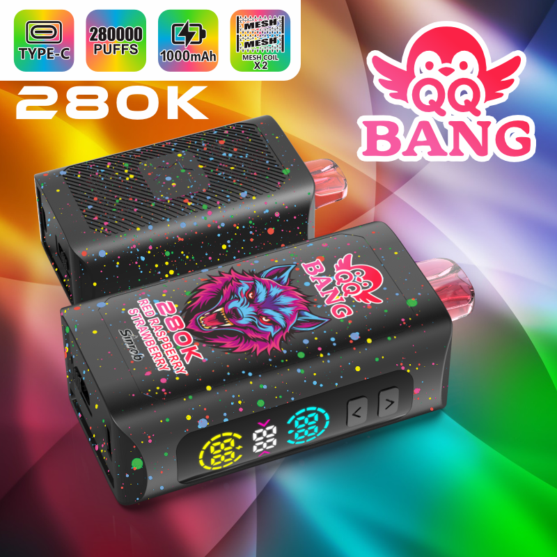 QQ Bang 280K 280000 Puffs Vape | 0%/2%/3%/5% Nicotine | Dual Mesh 1.2Ω Adjustable Power LED Display Disposable Vape