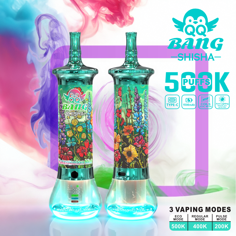 QQ Bang Shisha 500K 500000 Puffs Vape | 0%/2%/3%/5% Nicotine | 3 Vaping Modes 0.5Ω Sub-Ohm 1500mAh LED Display Disposable Hookah